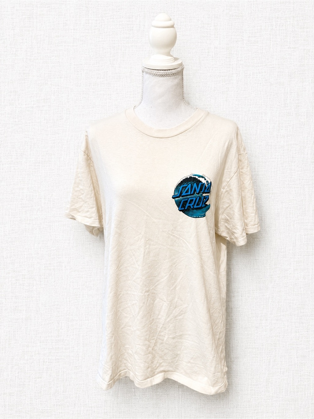 Santa Cruz Skateboards Cream T-Shirt with Blue Logo